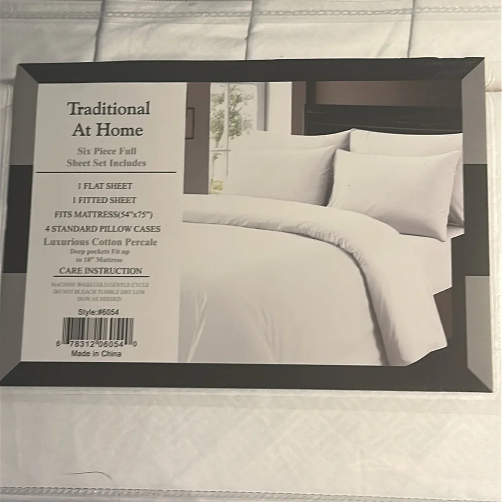 Traditional At Home Full 6pc Sheet Set White as Snow Embossed Maze Key Print